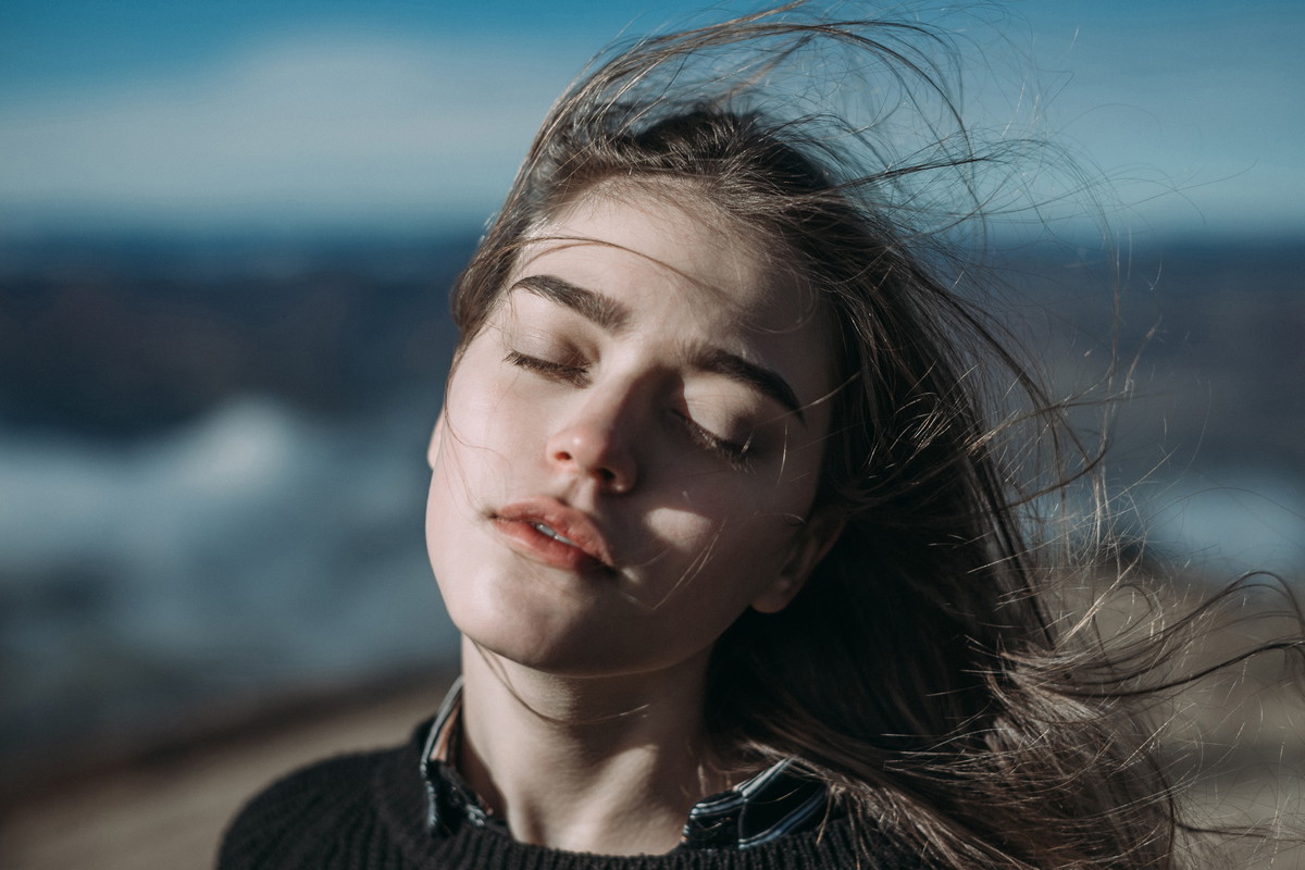 Portrait of woman in mountains
