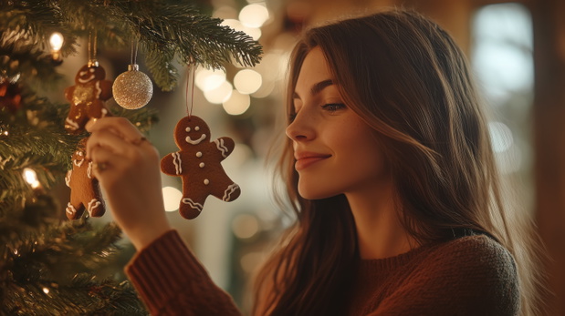 Festive holiday decorating with gingerbread cookies for christmas cheer