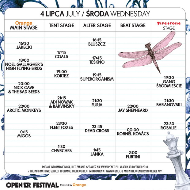 Godzinowa rozpiska koncertów na Open'er Festival 2018 pierwszego dnia