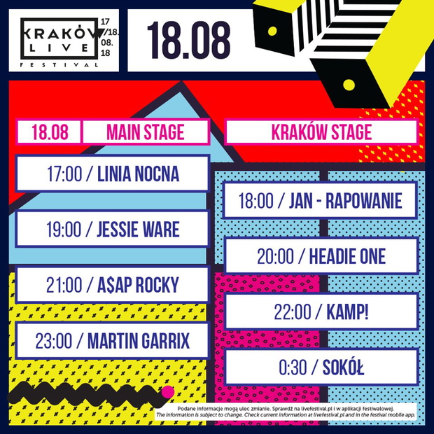 Kraków Live Festival 2018: godzinowa rozpiska koncertów