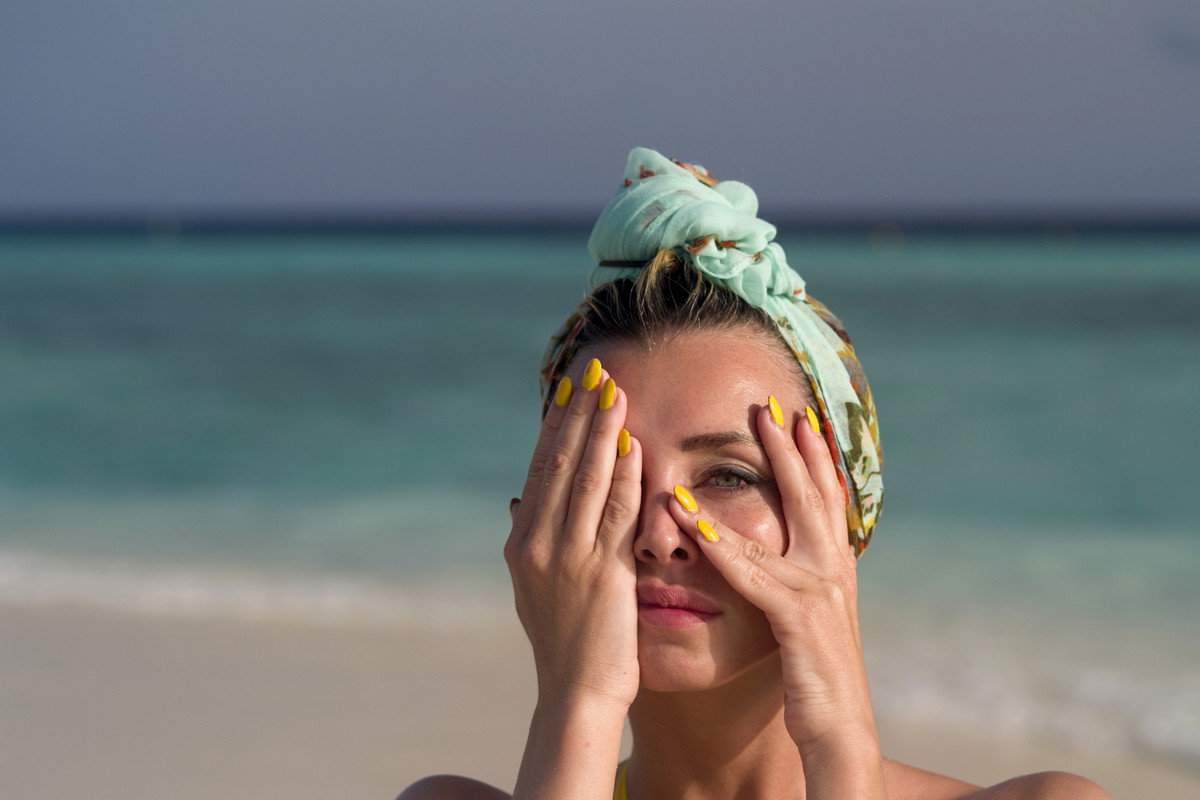 Fashion Model Wearing Swimwear On Beach