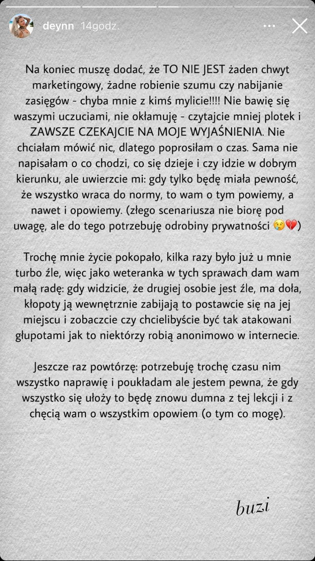Deynn wydała oficjalne oświadczenie