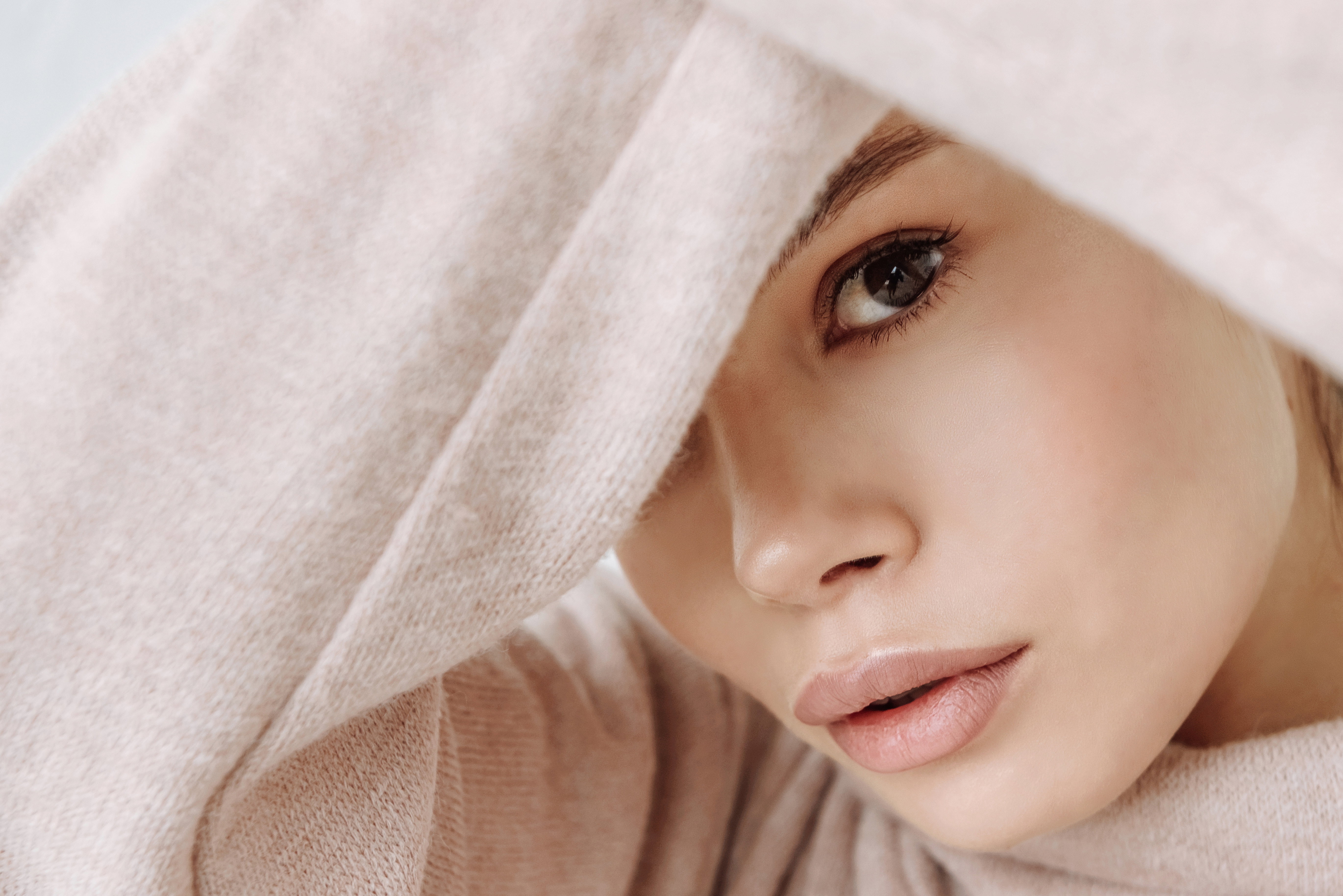 close-up portrait of beautiful woman with clean skin