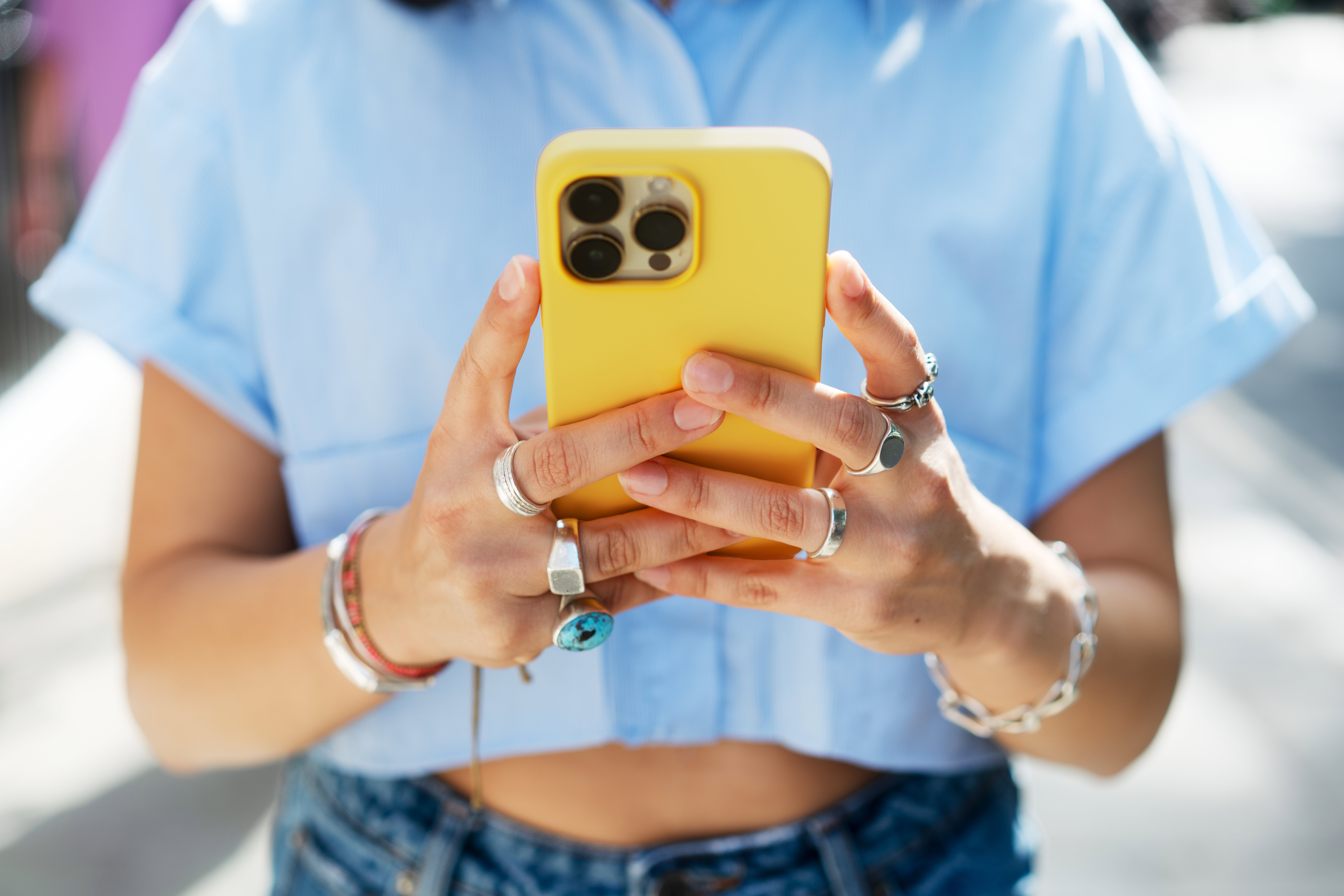 Close up of woman using smart phone