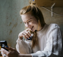 Girl Relaxing With Coffee And Video Calling Partner