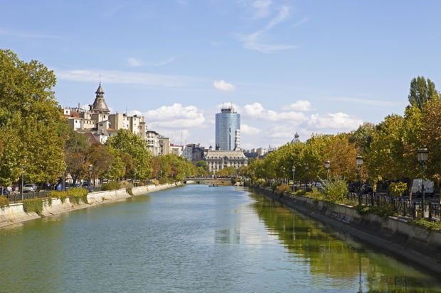 BCR Tower at Dambovita River, Bucharest, Romania