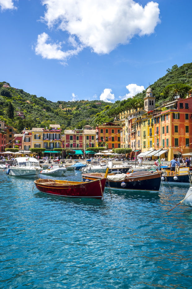 Italy, Liguria, Portofino, moored boats