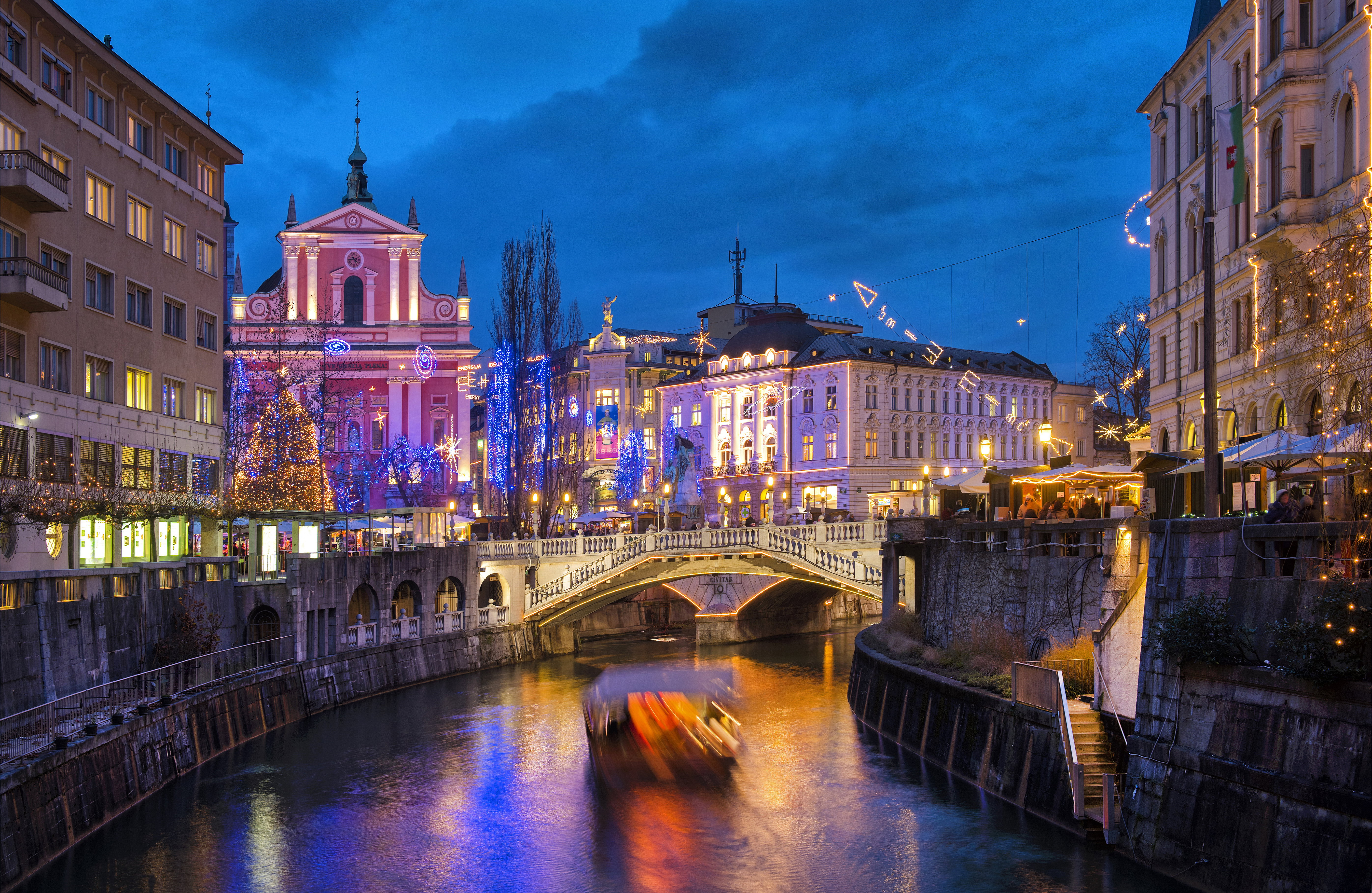 New Year's decoration of the city Ljubljana (Slovenia - Europe)