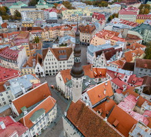 Drone aerial view to Old Town Tallinn