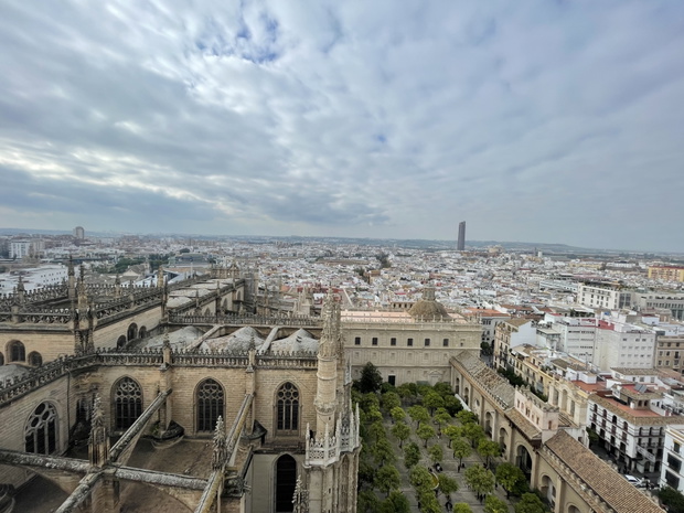 High angle view of buildings in city,Seville,Sevilla,Spain