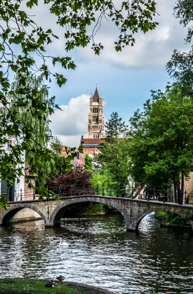 Bruges - Canal Bridge and Steeple