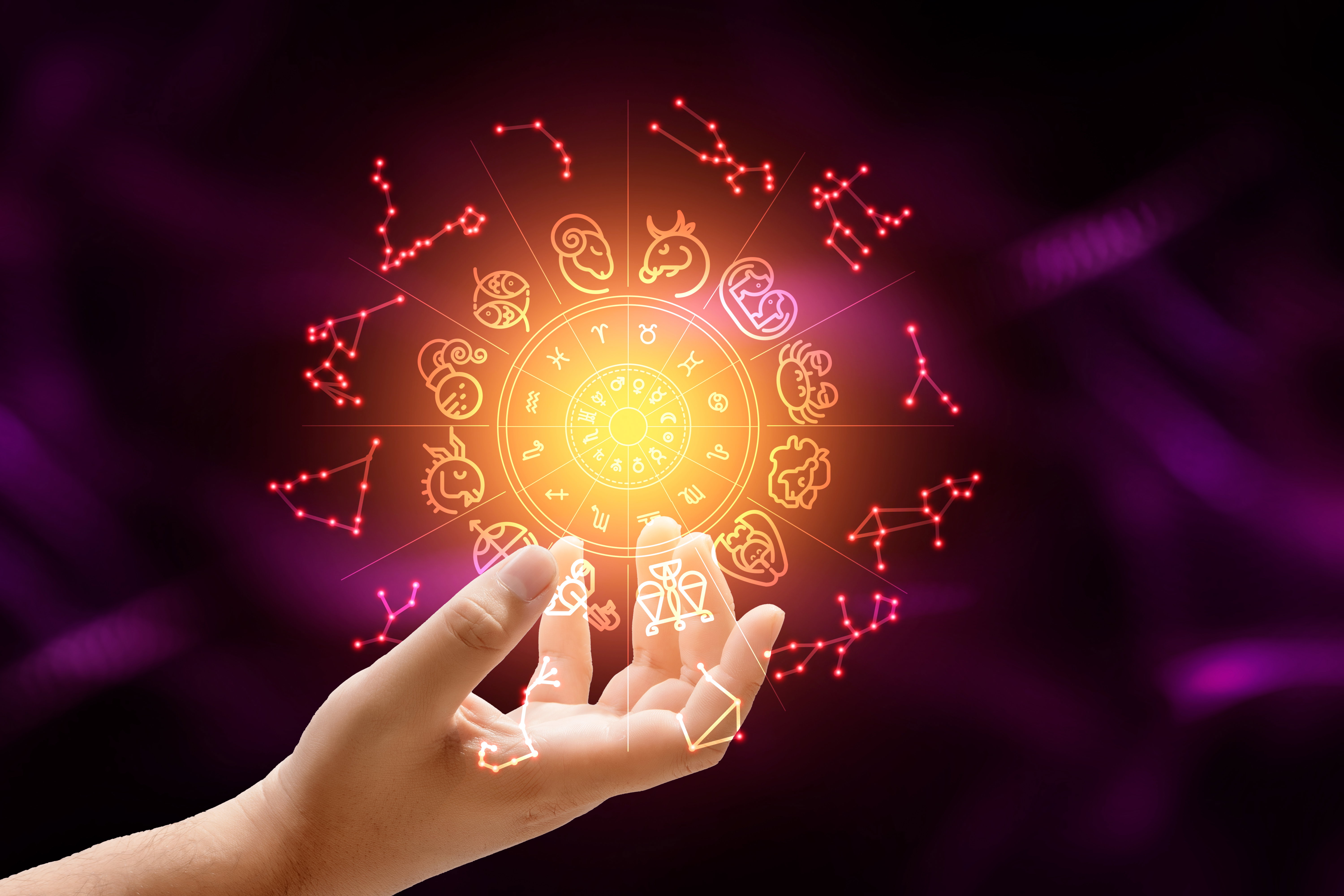 Zodiac signs and astrology with constellations, concepts, predictions, horoscopes, beliefs