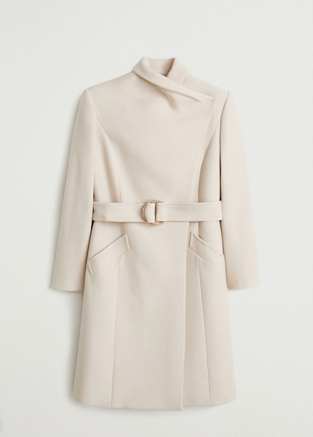 Wełniany płaszcz z paskiem przeceniony o 30%