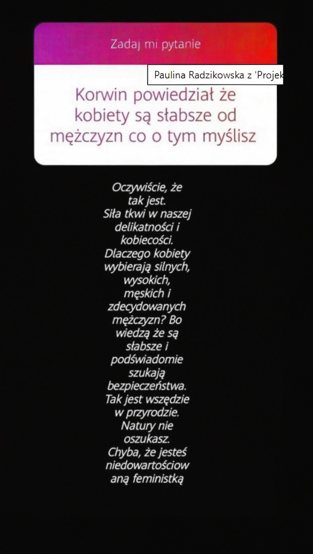 screen ze stories Pauliny Radzikowskiej