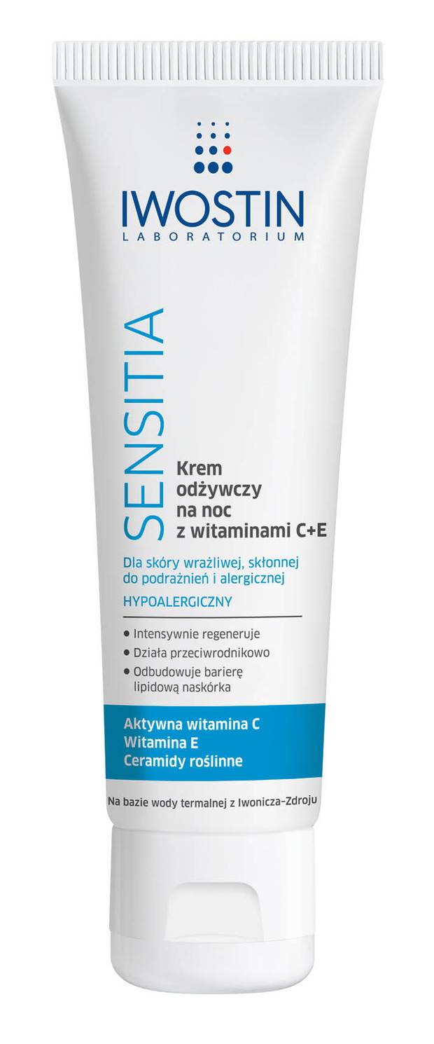 Krem odżywczy na noc z witaminami C + E Iwostin Sensitia