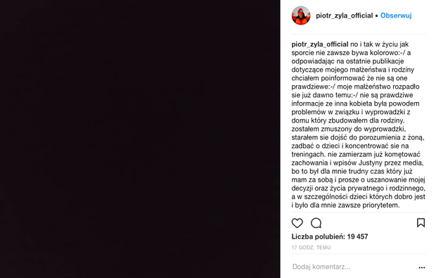 Piotr Żyła komentuje rozstanie z żoną!