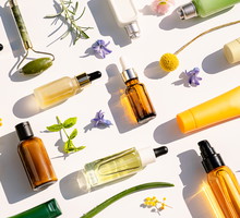 Trendy Collage made of Natural Cosmetics and Beauty Products for Body and Face Care.
