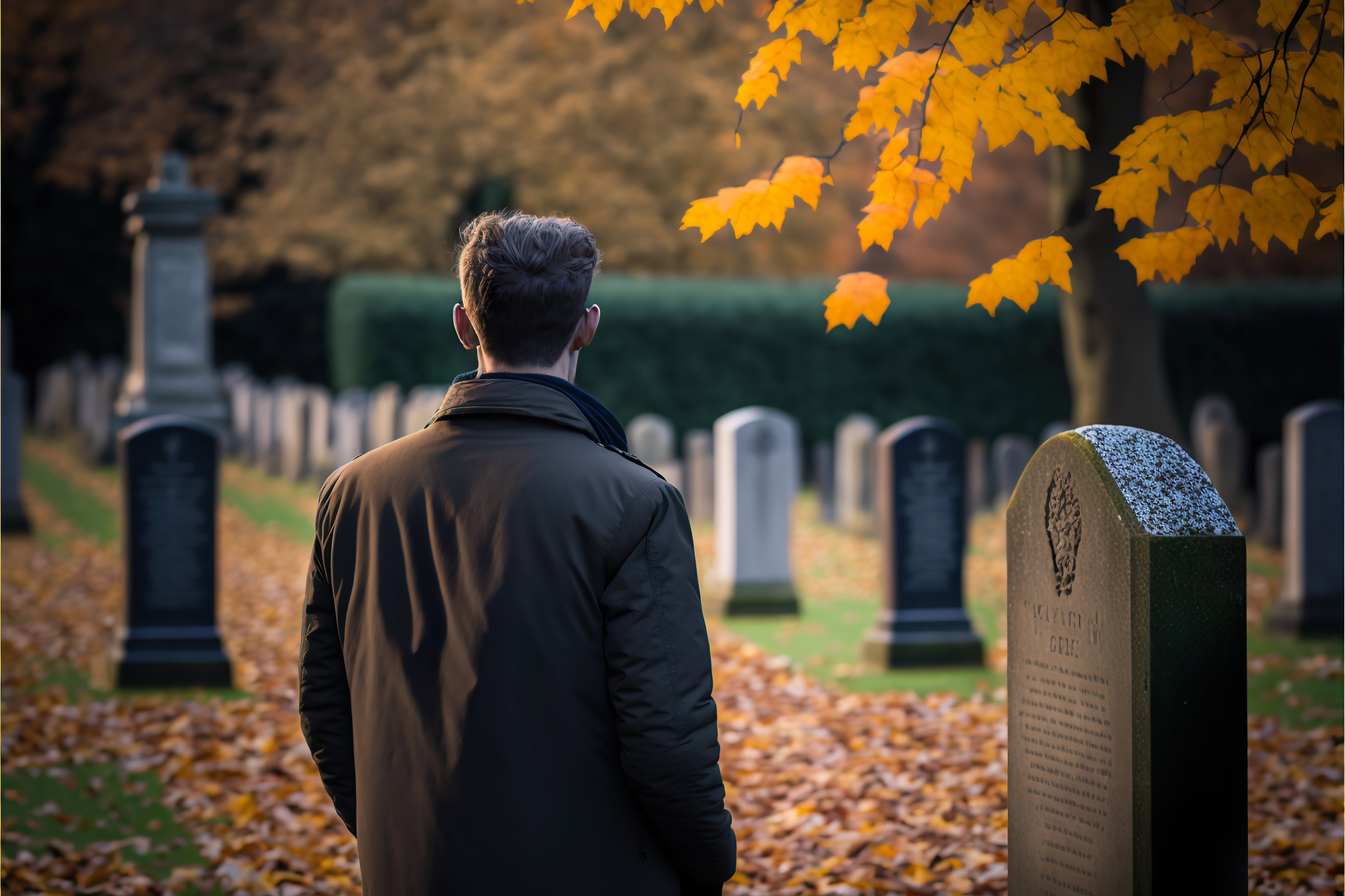 mężczyzna na cmentarzu