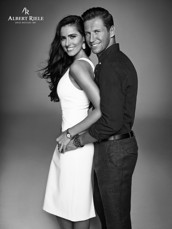 Grzegorz Krychowiak z partnerką Celią Jaunat w kampanii Albert Riele