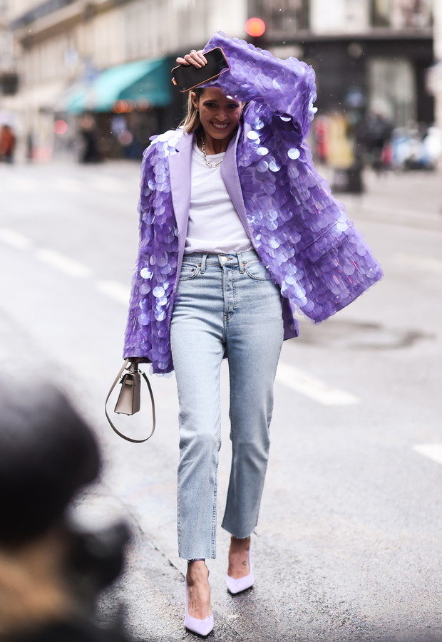 Lawendowa marynarka zdobiona cekinami