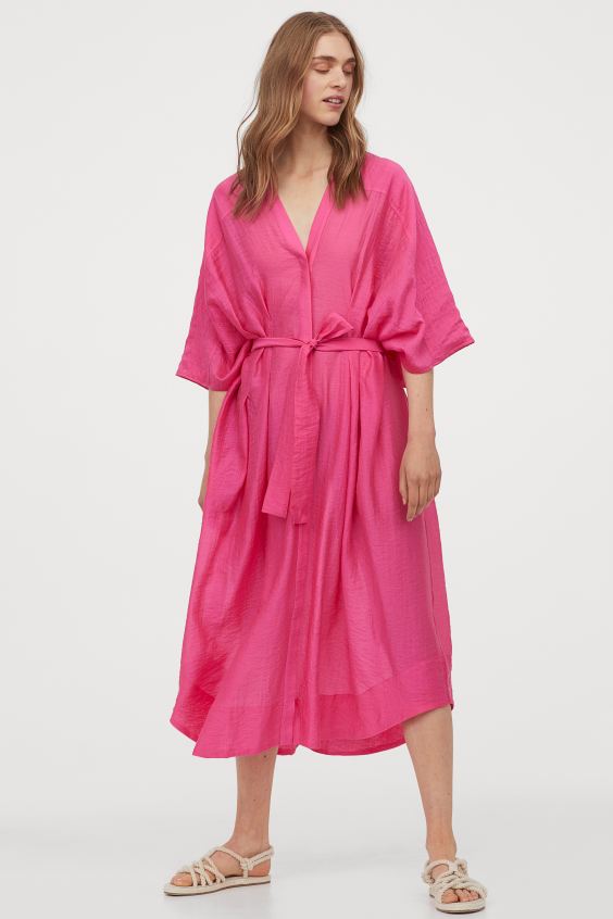 H&M sukienka różowa z domieszką lyocellu