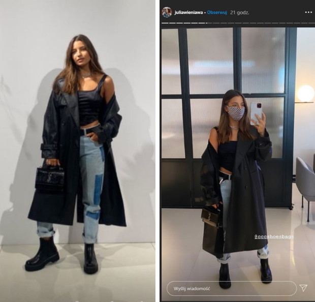 Julia Wieniawa w skórzanym płaszczu na jesień i botkach z CCC