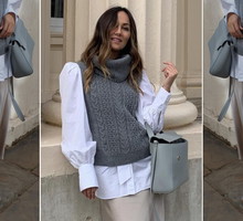 Stylówka z Instagrama - wełniana kamizelka, biała koszula i satynowa spódnica