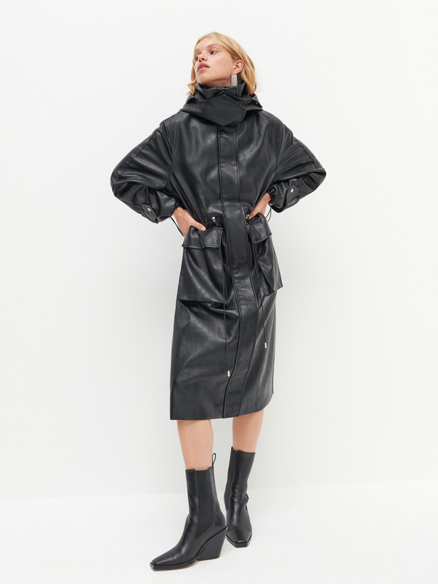Moda na zimę: Długi skórzany płaszcz - kurtka Reserved