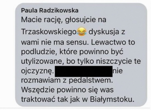 screen z komentarza Pauliny Radzikowskiej