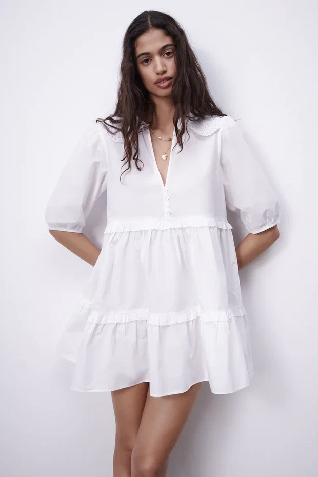 Wyprzedaż Zara 2021: SUKIENKA Z POPELINY ZE WSTAWKAMI, 99, 90 zł