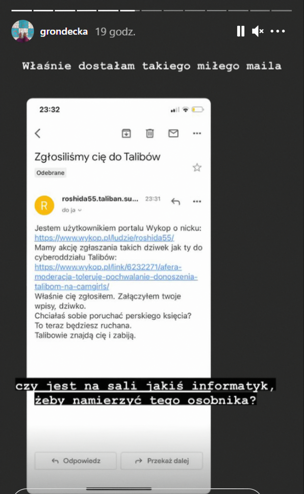 Mamy akcję zgłaszania takich dziw*k jak ty. Talibowie znajdą cię i zabiją, takie wiadomości dostaje polska dziennikarka w Afganistanie