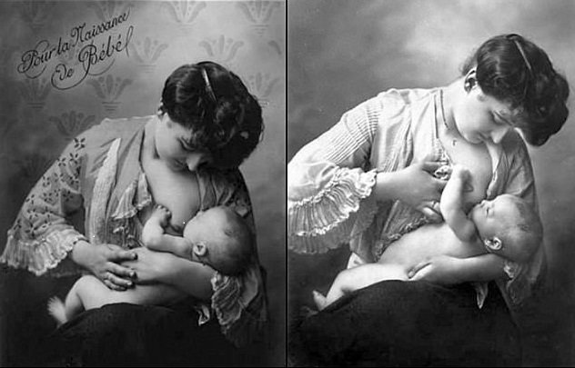 Kobiety wiktoriańskie karmią piersią swoje dzieci