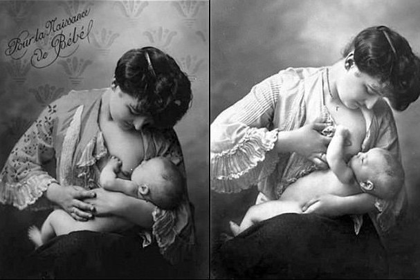 Kobiety wiktoriańskie karmią piersią swoje dzieci