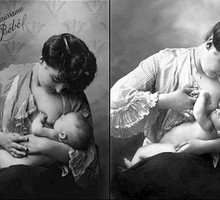 Kobiety wiktoriańskie karmią piersią swoje dzieci