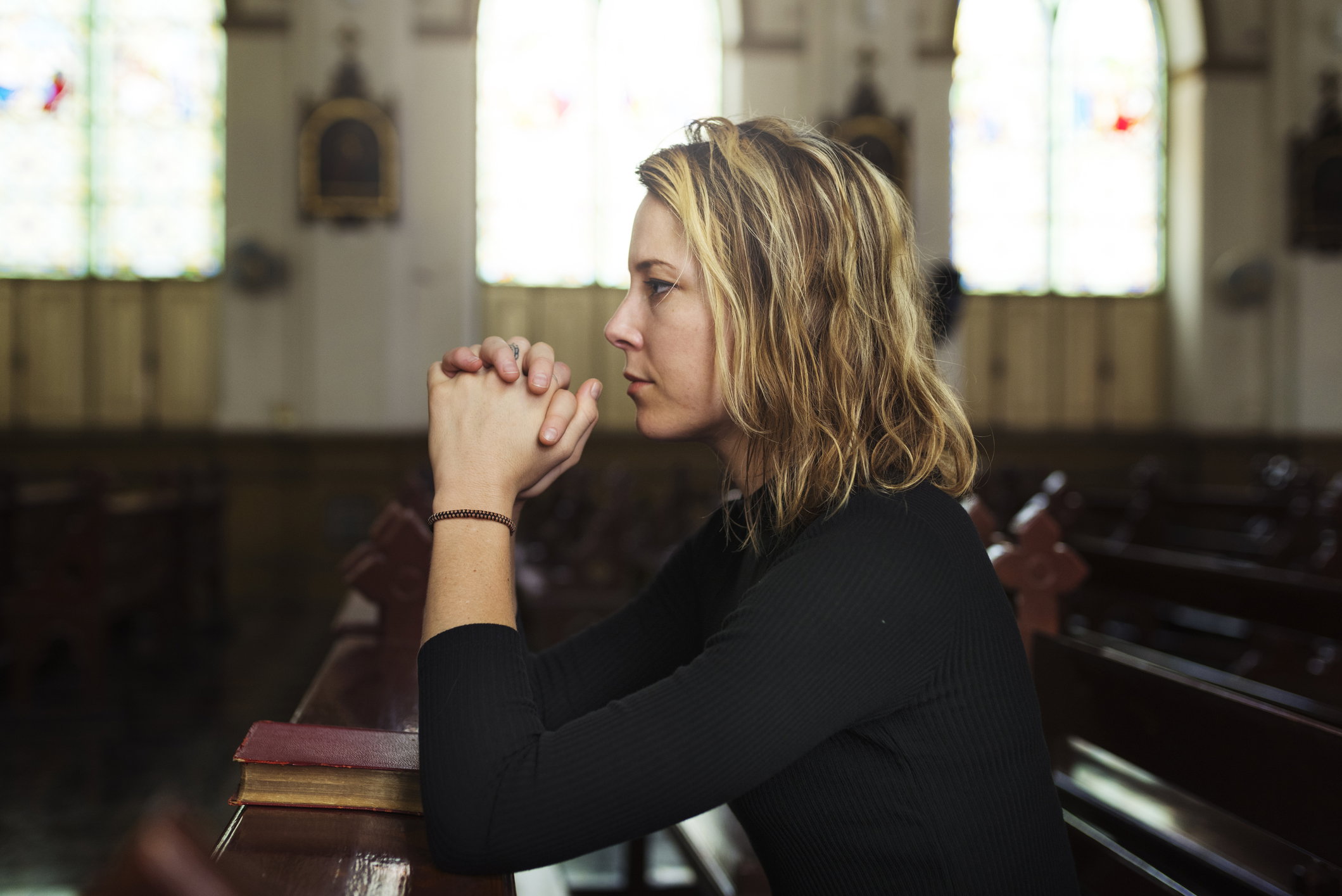 Woman Sitting Church Religion Concept