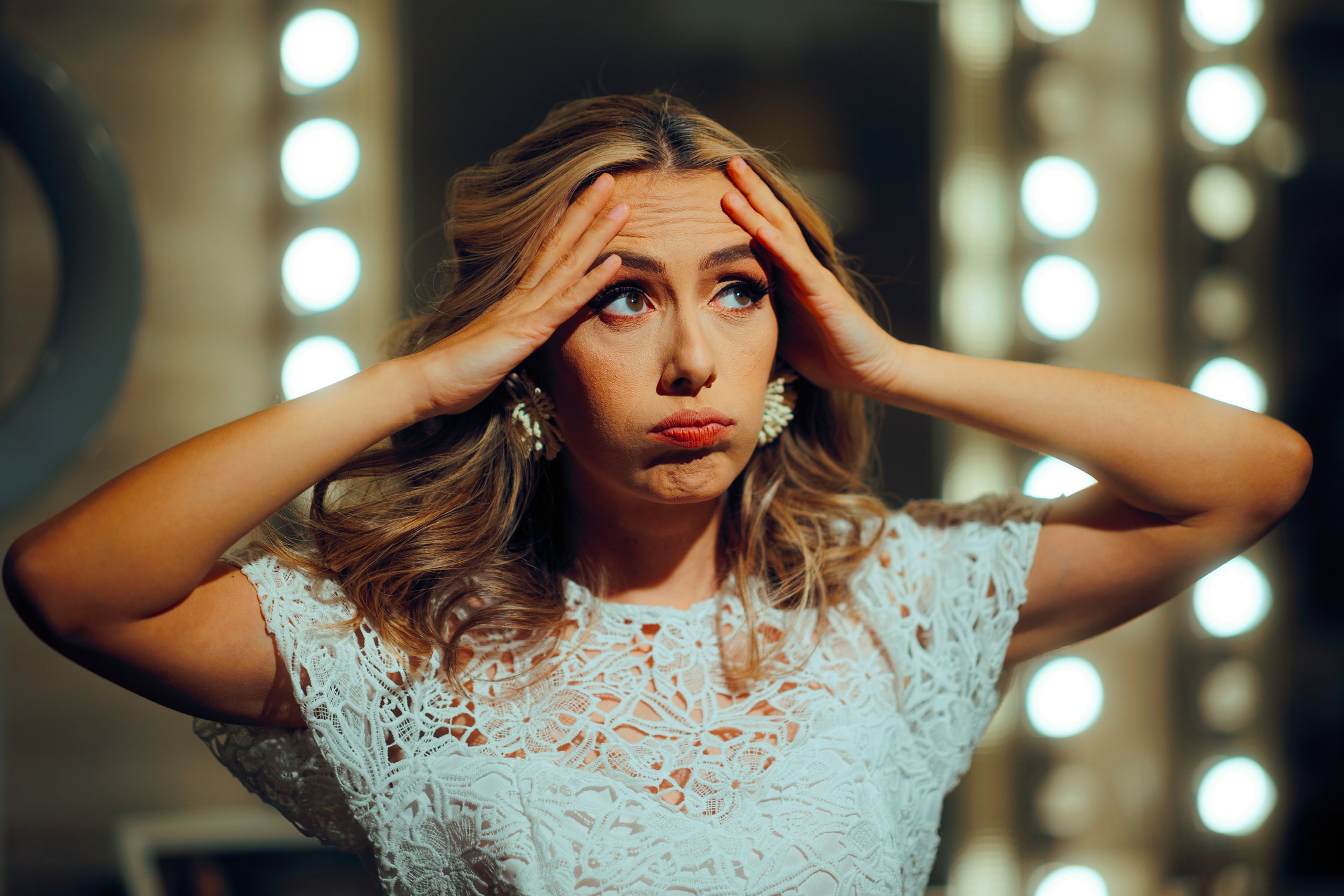 Stressed Woman Stressing Out Before Wedding Party