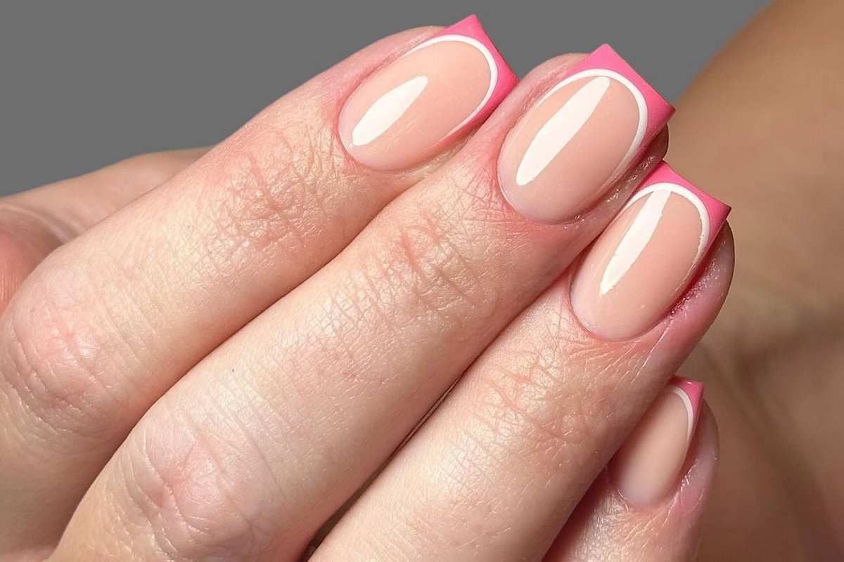 New and modern hand nail manicure with different modern and innovative shapes and drawings _ Nail trimming, manicure, personal care, skin and body care with light background