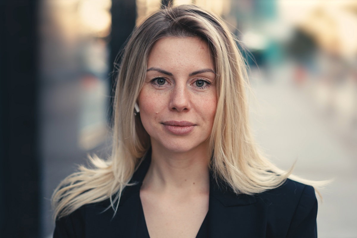 Pretty 30s business woman portrait. Beautiful sexy girl look camera. Happy smile