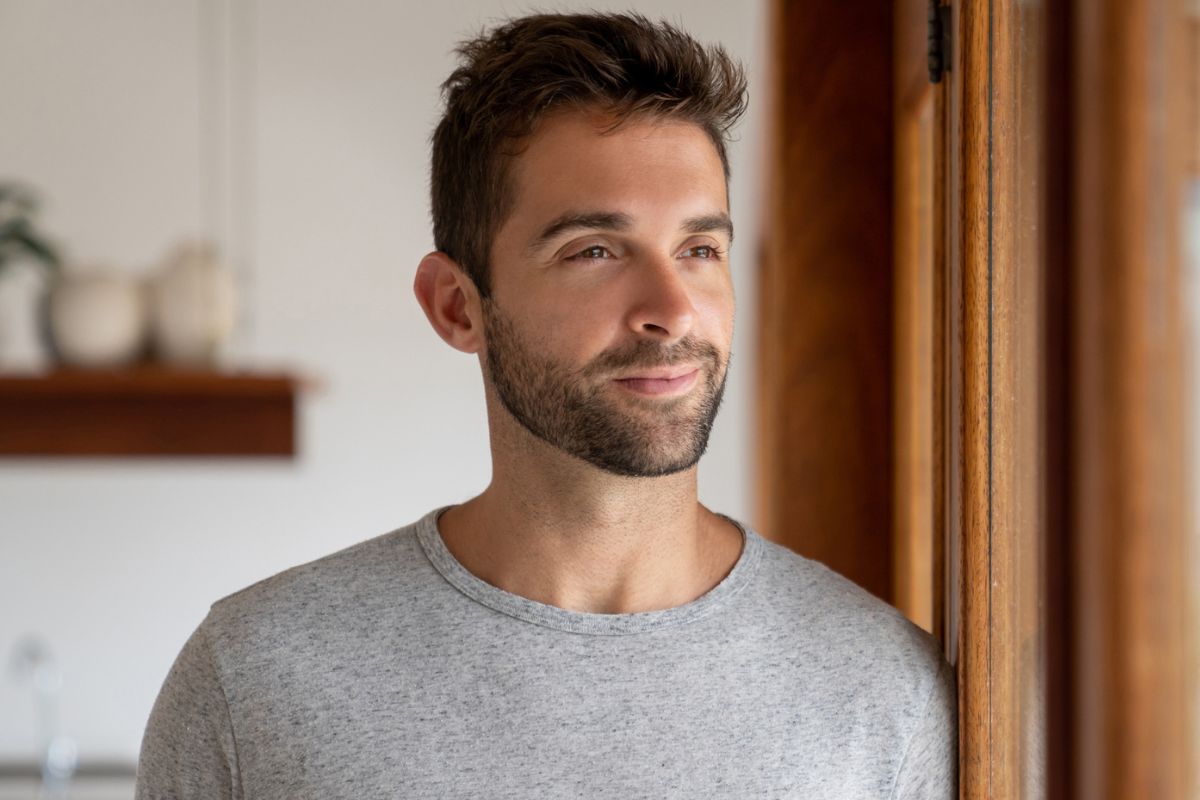 młody mężczyzna przy oknie