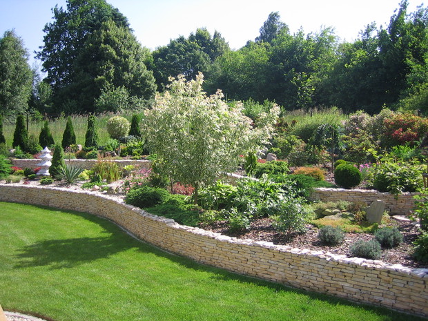 Tarasy z drzewami i krzewami ozdobnymi