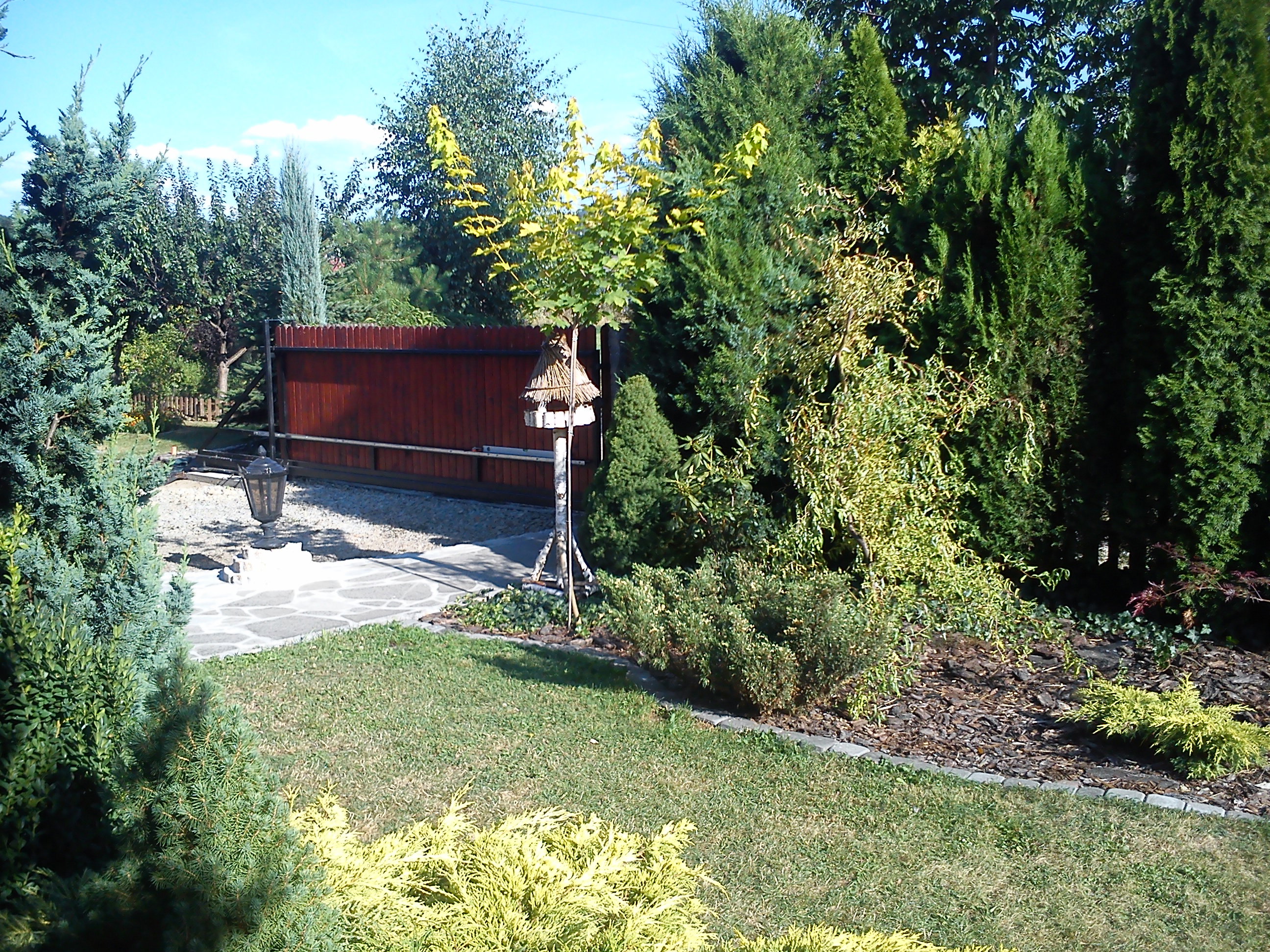 wejście do ogrodu ukryte pod osłoną krzewów