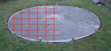 Do wyznaczenia okręgu posłużyłem się panelem PCV. Przybiłem go do palików od wewnętrznej strony, tak aby się nie przesuwał przy wylewaniu betonu. Przygotowując cement, dodałem do niego specjalne domieszki i dodatki mineralne, aby zwiększyć jego wodoszczel