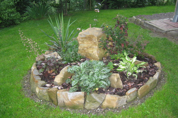 Prześliczny klombik na trawniku.