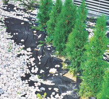 Na rozłożoną tkaninę warto nasypać warstwę kamieni. To ją zamaskuje i skutecznie przygniecie.