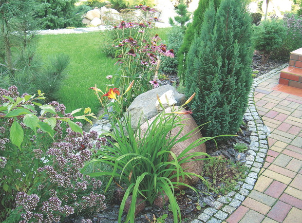 Pojedyncze kamienie poukładaliśmy w kilku miejscach w naszym ogrodzie.
