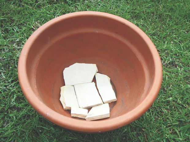 Za drenaż służą mi kawałki potłuczonych płytek lub doniczek.