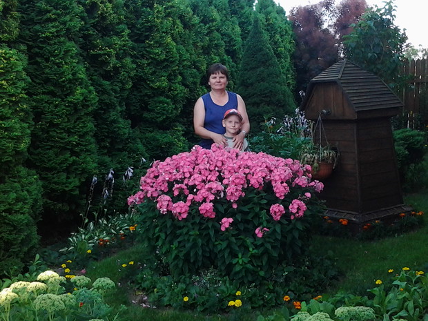 ja z synem Maciusiem przy rabacie z floksami 