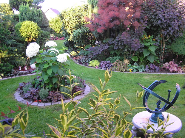 Każdego roku staram się dosadzać nowe rośliny i aranżować nowe przestrzenie aby tworzyły barwne kompozycje, zarówno pod względem barwy jak i kształtu.