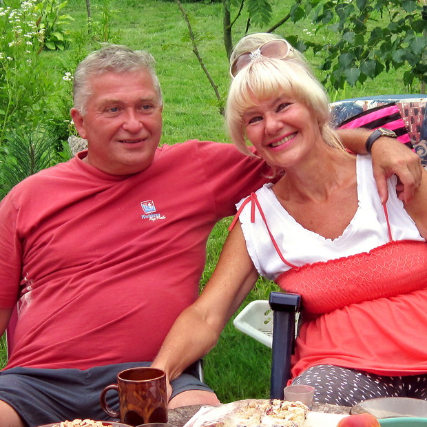 Z mężem Ludwikiem. Ogród to miejsce naszej pracy, ale i wypoczynku.