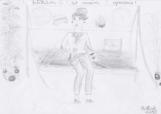 Narysowałam siebie wypoczywającą wśród moich ogrodowych okazów :)